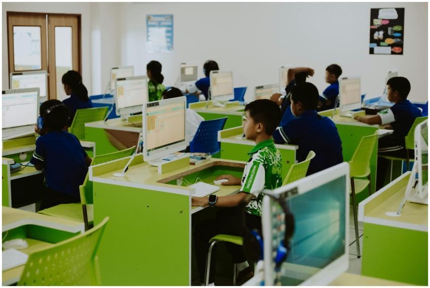 Children engaged in educational activities in a mo