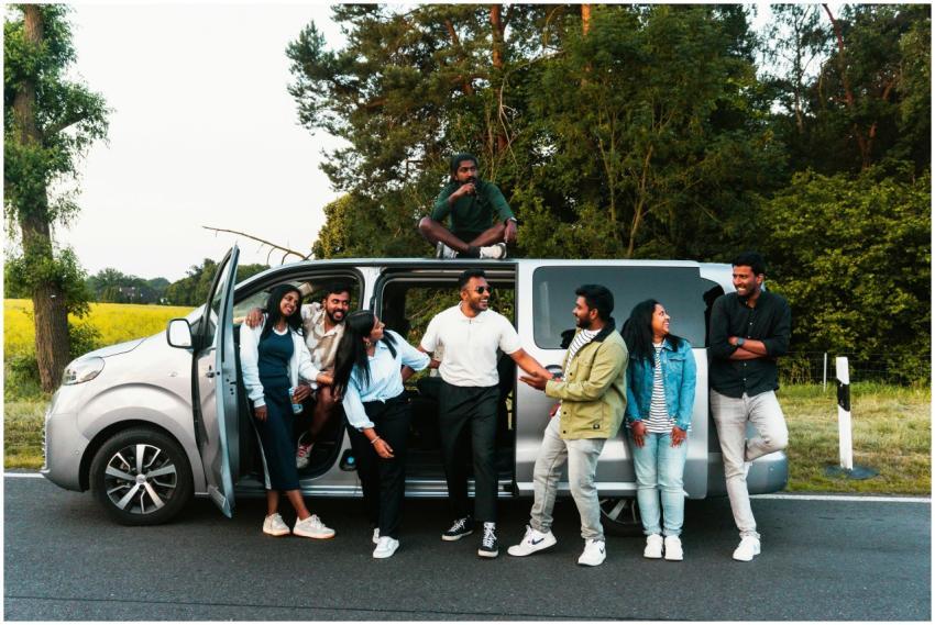 Group Friends Enjoying Road