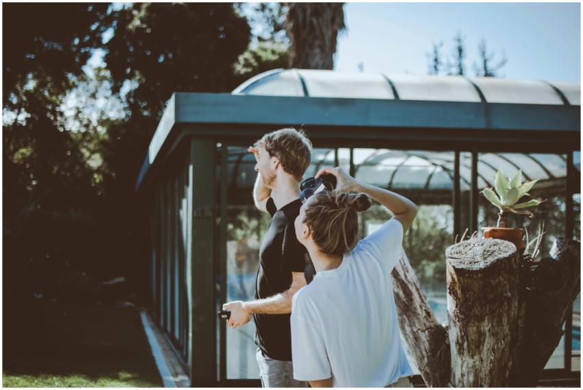 Two young adults enjoying a sunny day, capturing p