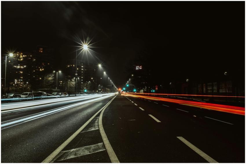 Captivating long exposure of city street at night