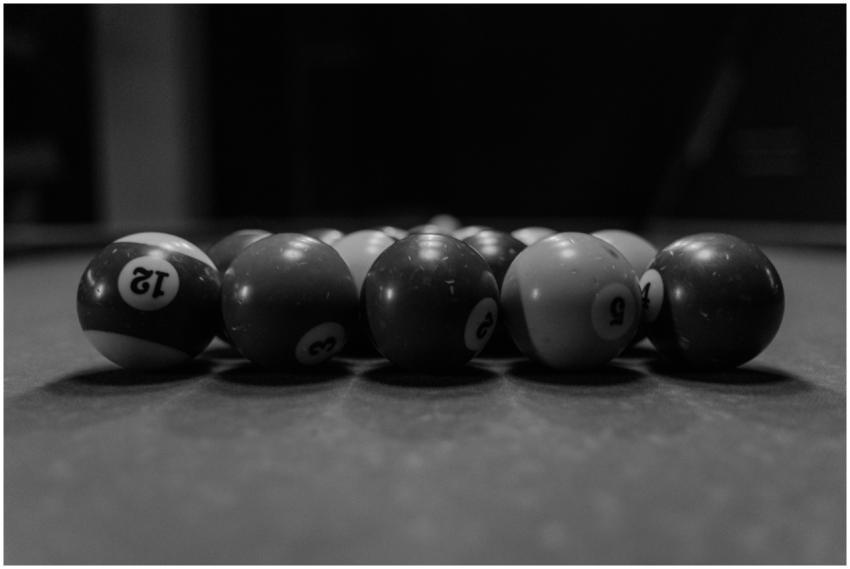 Artistic black and white close-up of billiard ball