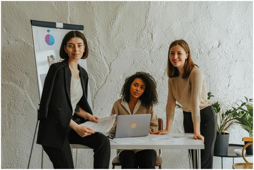 Team of women working together in an office settin