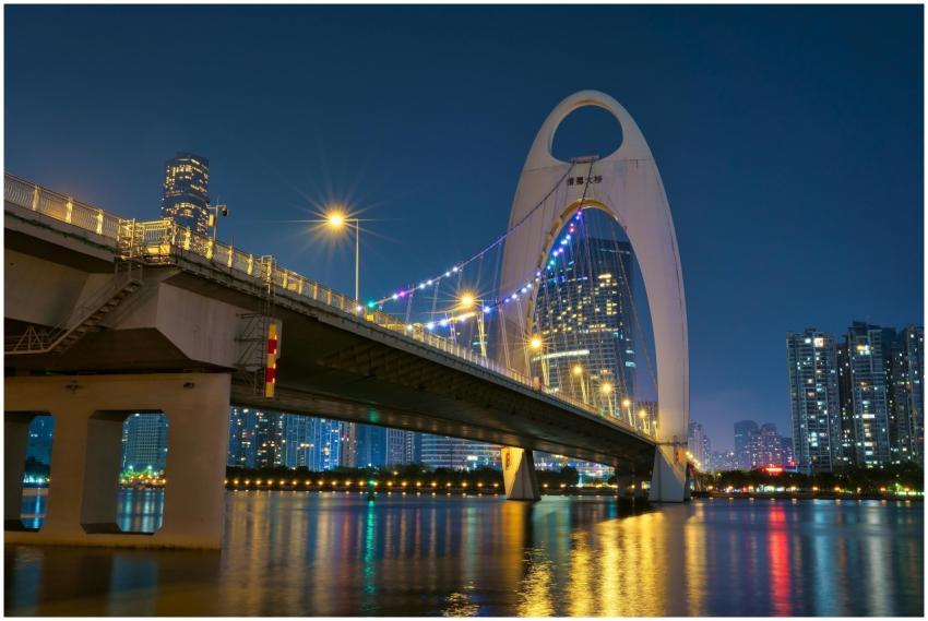 Stunning view of the illuminated Liede Bridge in G