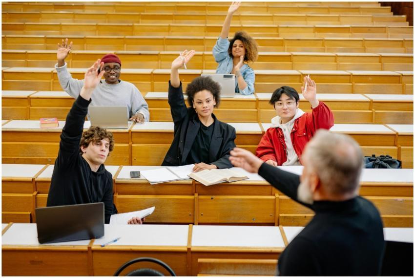A diverse group of university students participati