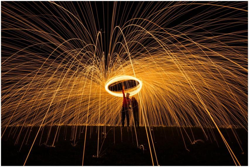 Dramatic long exposure of steel wool light paintin