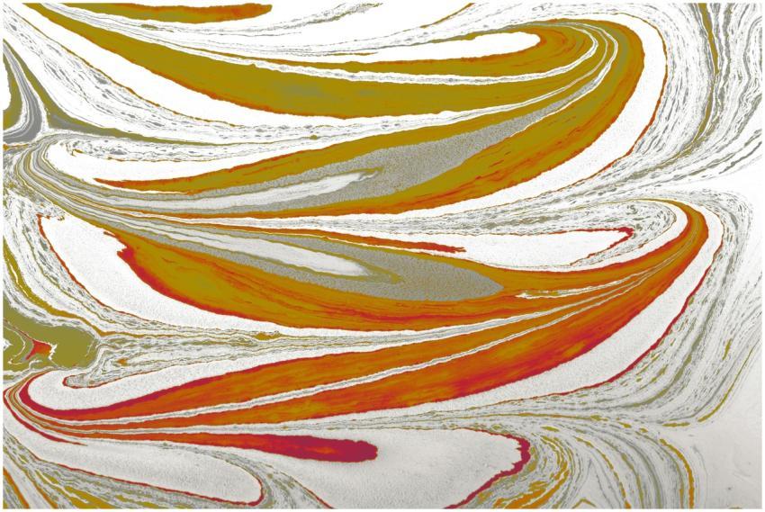Dynamic abstract marbling with flowing patterns in