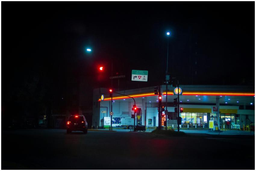 A gas station on a quiet street in Buenos Aires at