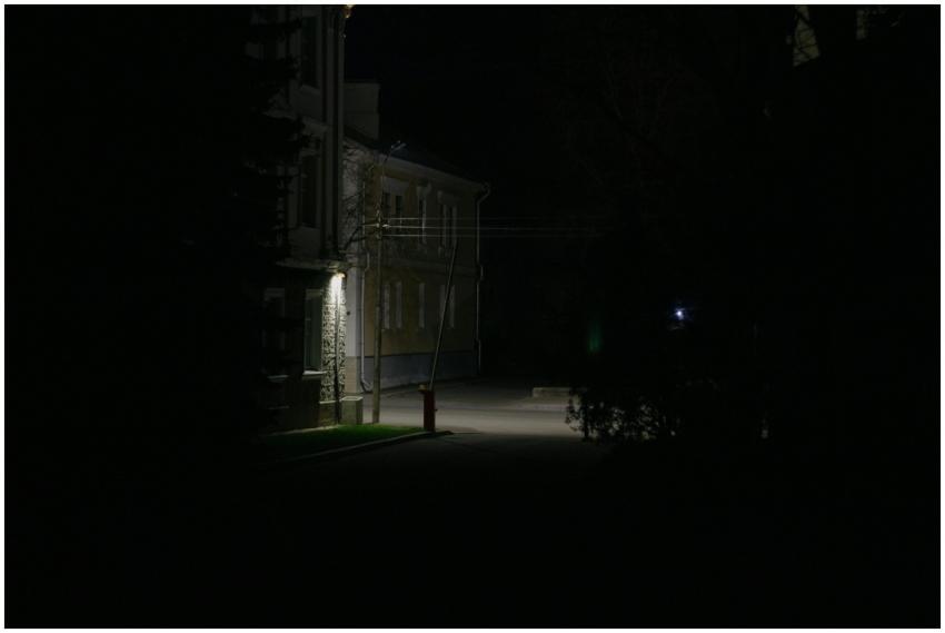 A dark and mysterious urban street view captured a