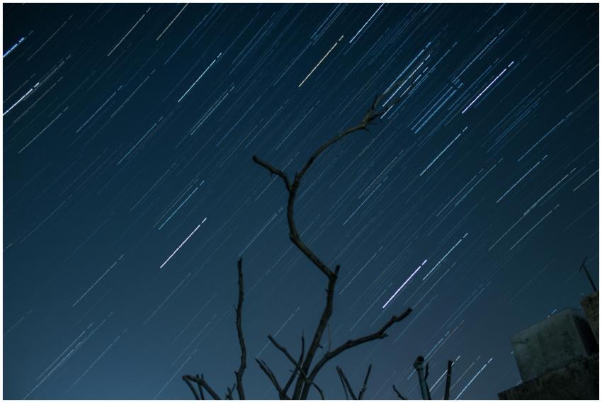 Long exposure star trails create a dramatic effect