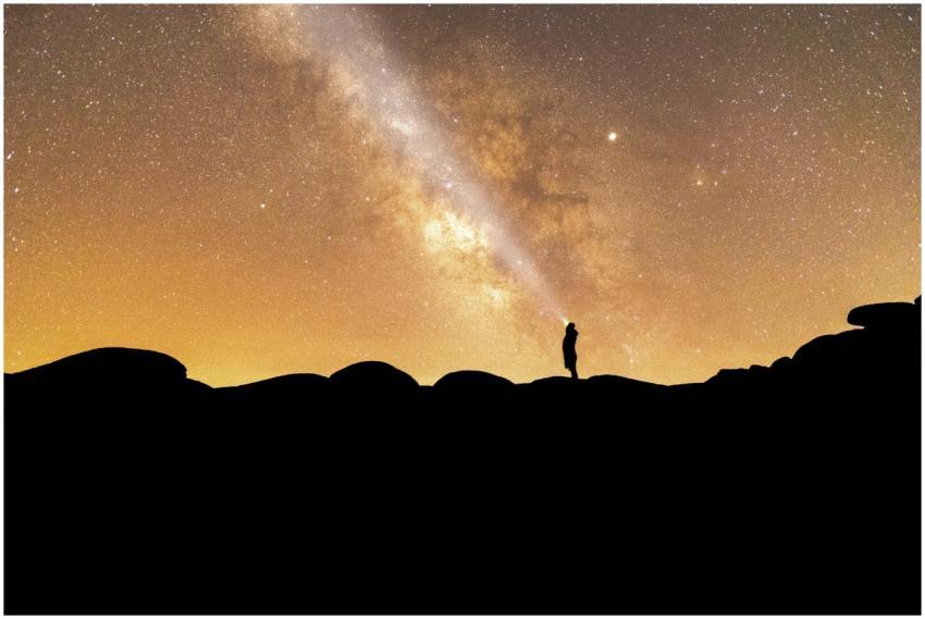 Silhouette of a person gazing at the Milky Way in