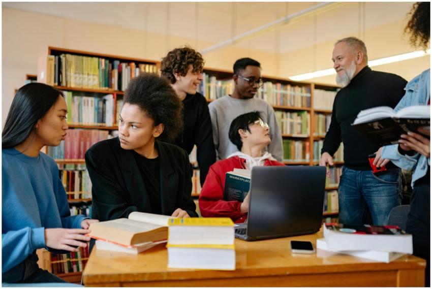 A diverse group of students studying together at a