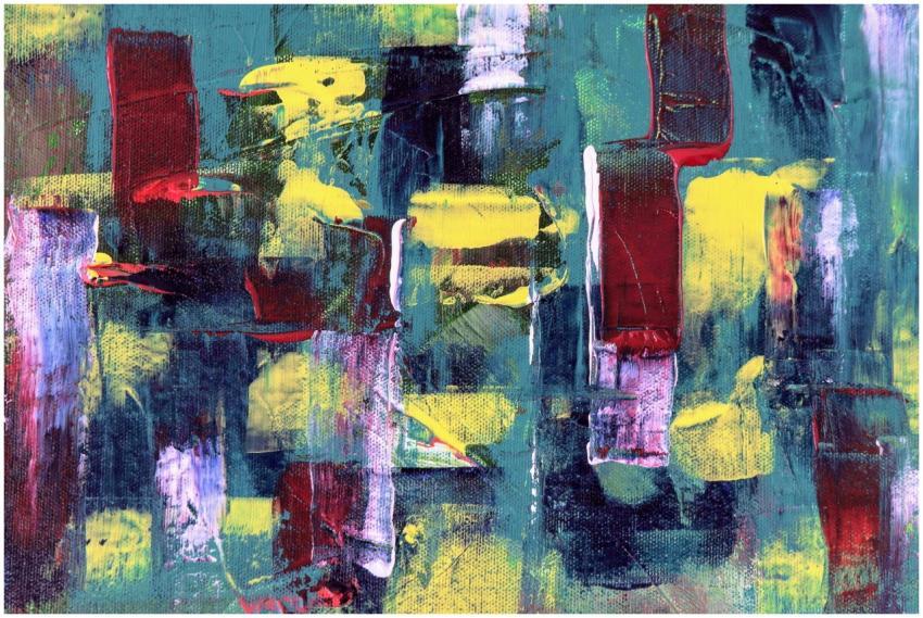 Colorful acrylic expressionism with geometric acce