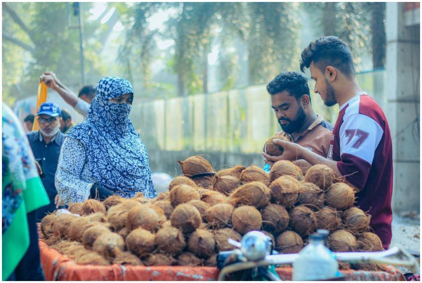 Morning Market Scene Coconuts