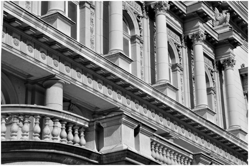 Neoclassical building facade with columns in Belgr