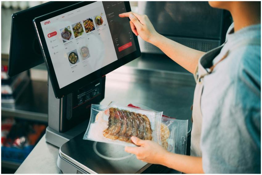 Person using digital POS system in a restaurant fo