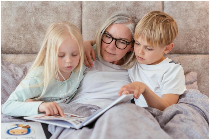 Loving grandmother reading a book with her grandch