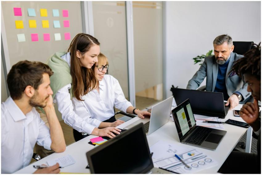 Diverse team of business professionals collaborati