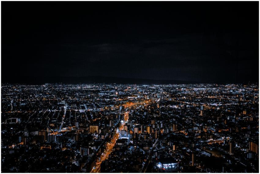 Stunning aerial view of a vibrant cityscape illumi