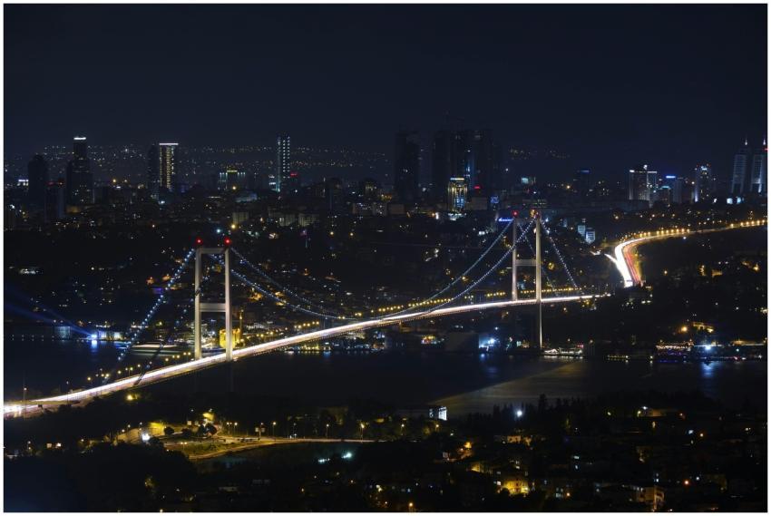 Capture of the iconic Bosphorus Bridge lit up agai