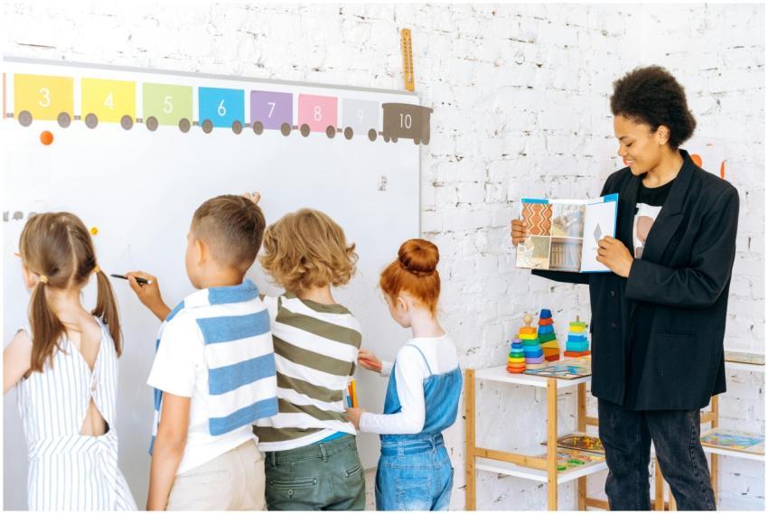 Children actively participating in classroom learn