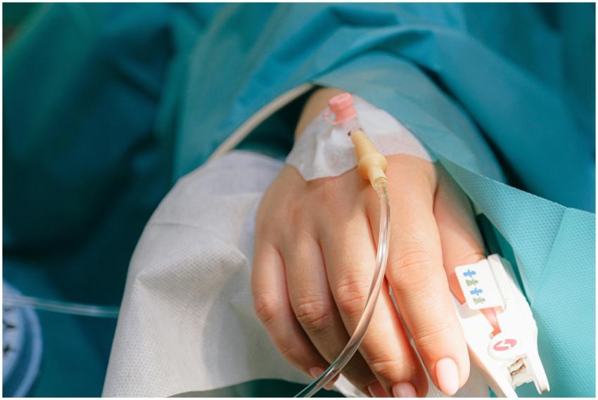 Close-up of a patient's hand with intravenous ther