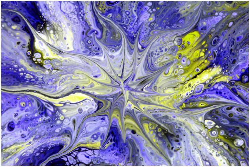 Dynamic abstract fluid art with swirling blue and