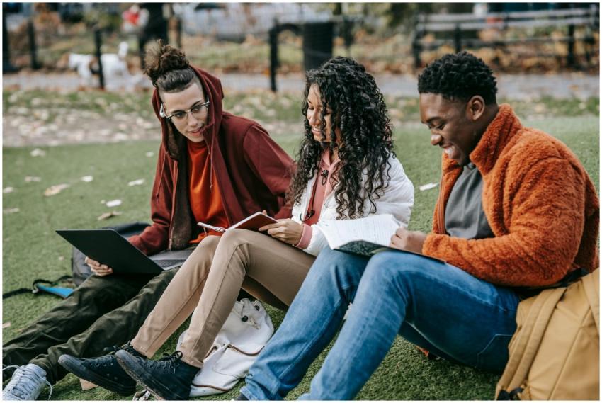 Group of multiracial classmates with notebooks bro