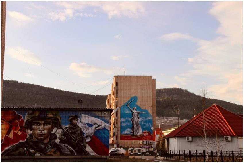 Colorful murals depicting history in Irkutsk, Russ