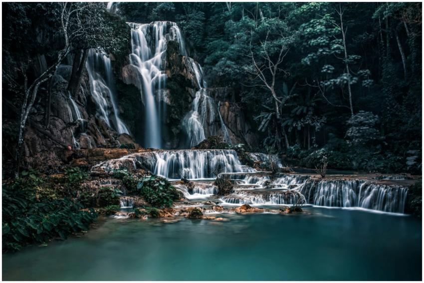 Stunning view of Kuang Si Waterfall in Laos captur
