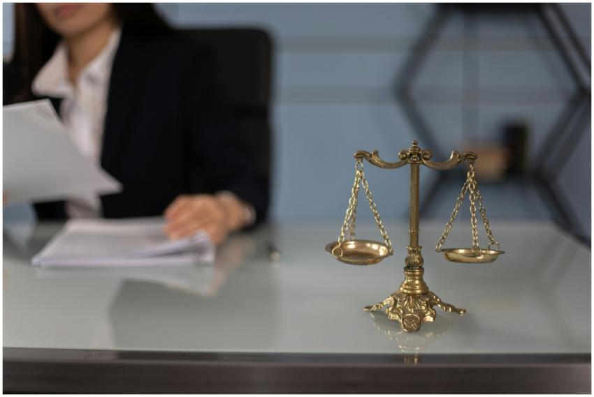 Balance scales on a desk in a professional office