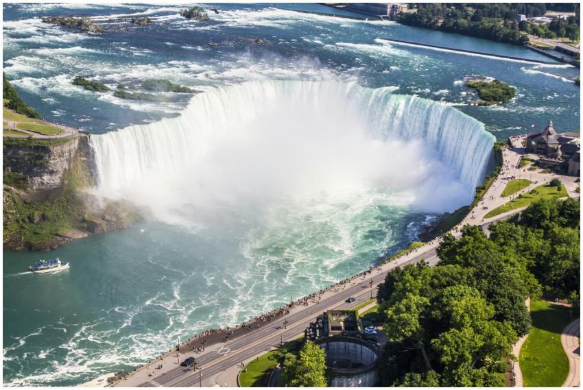 Stunning aerial shot of Niagara Falls with a boat