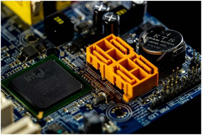 Detailed view of a computer motherboard showcasing