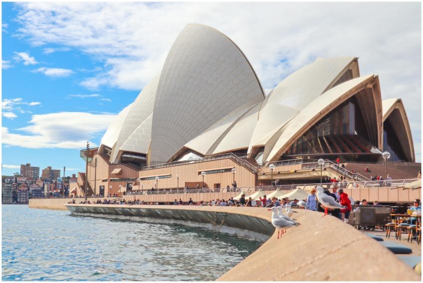 Sydney Opera House with tourists and waterfront vi