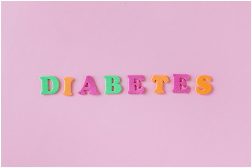 Colorful letters spelling 'diabetes' on a pink bac