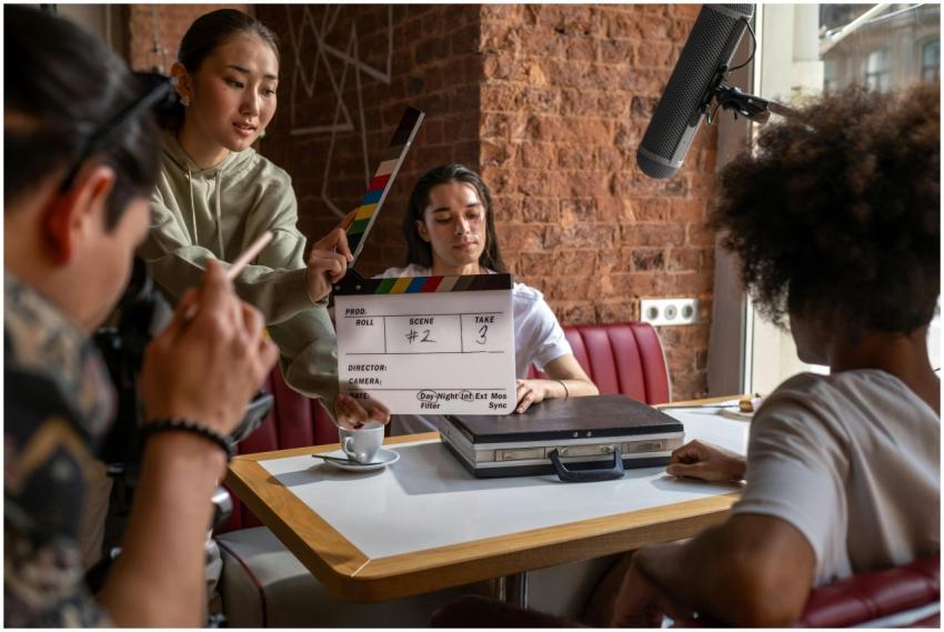 Engaging film crew capturing a scene indoors with