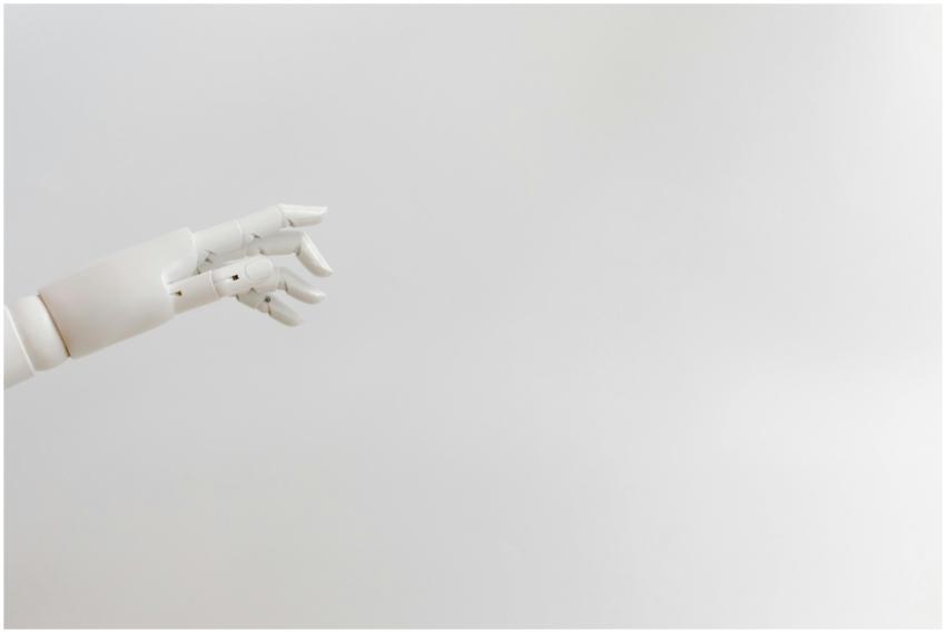 Minimalist image of a robotic hand reaching out on