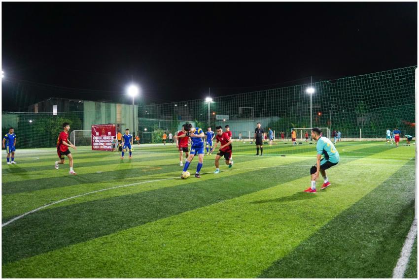 Young athletes playing a competitive soccer match