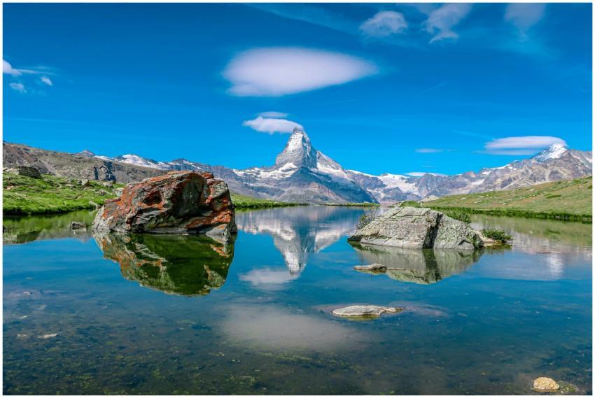 Breathtaking reflection of the Matterhorn mountain