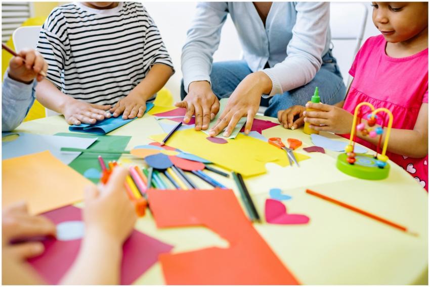 Group of diverse children enjoying creative art ac