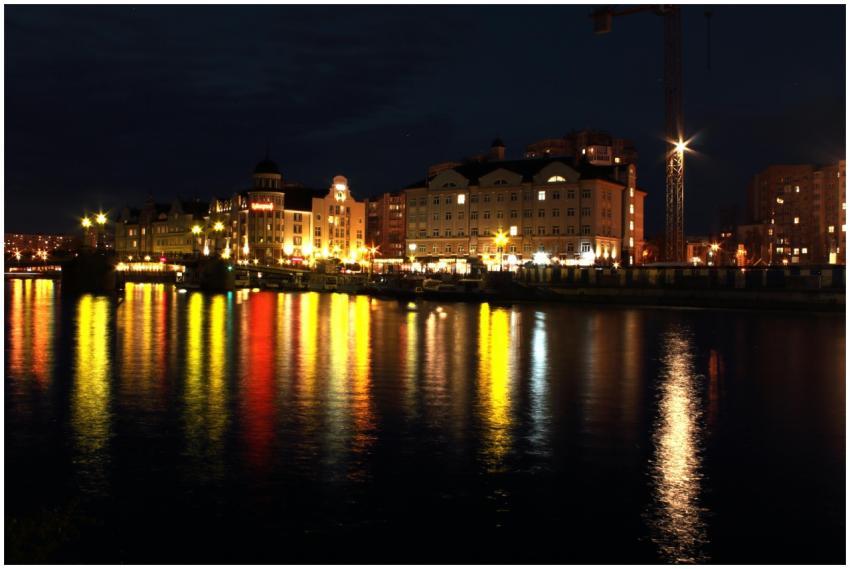 Beautiful night view of Kaliningrad's waterfront w