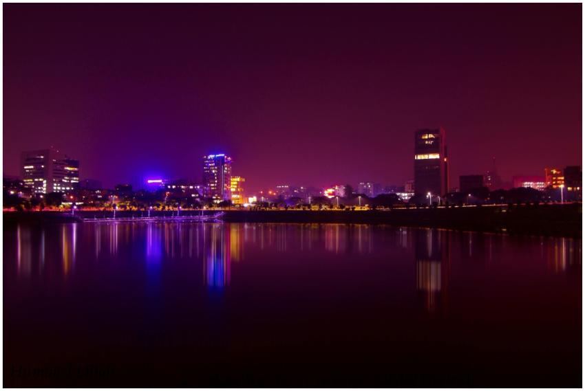 Stunning view of Dhaka skyline at night with vivid