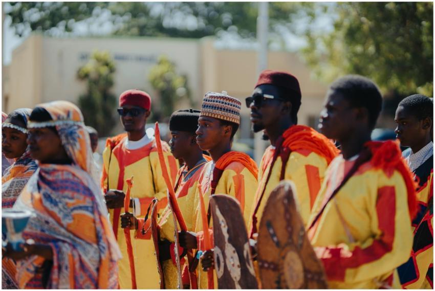 A vibrant gathering of African people in tradition