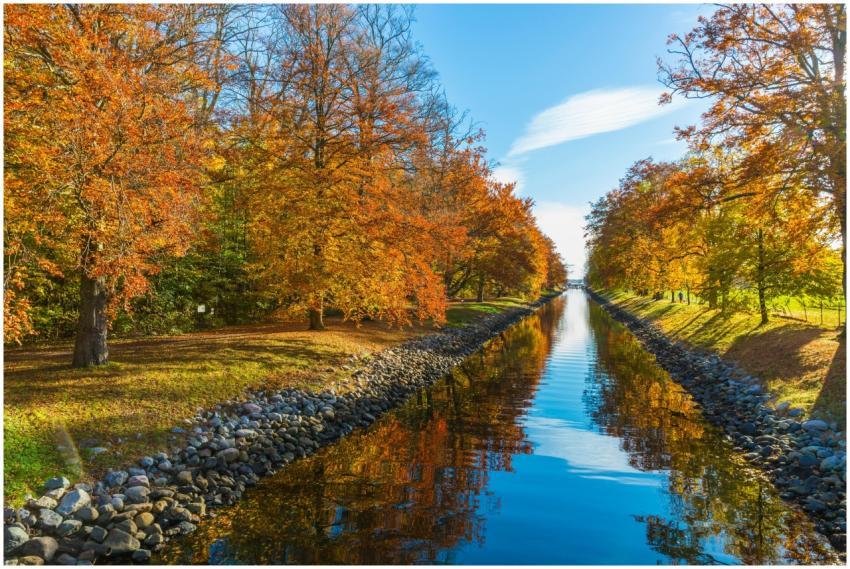 Peaceful autumn scene with colorful trees reflecti