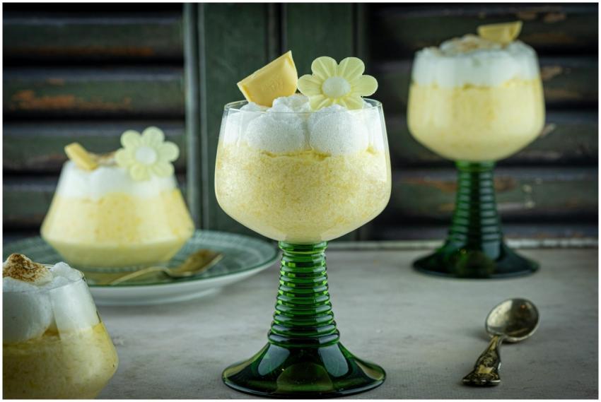 Delicious artisan lemon mousse in stylish glasswar