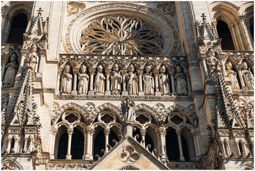Detailed close-up of the Amiens Cathedral's Gothic