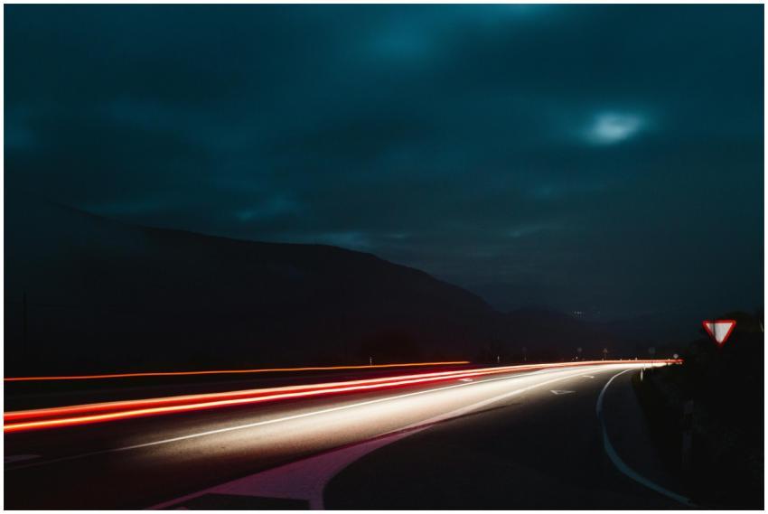 Night shot capturing long exposure light trails on