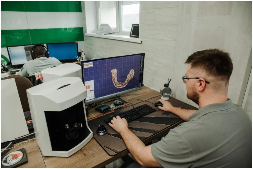 Side view of anonymous male programmer sitting at