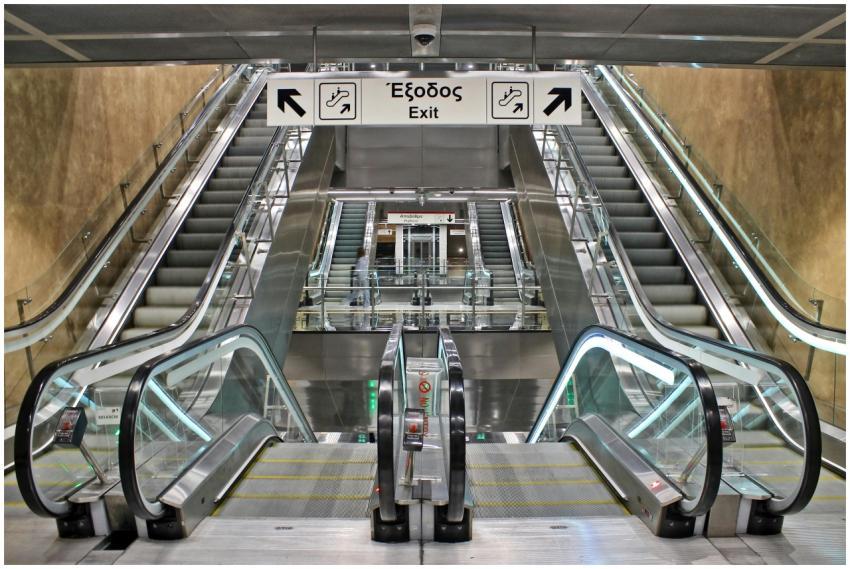 View of an escalator setup in a Thessaloniki metro
