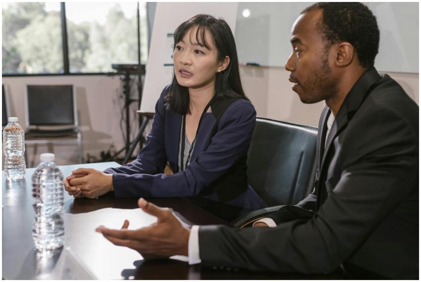 Business professionals engage in a productive meet