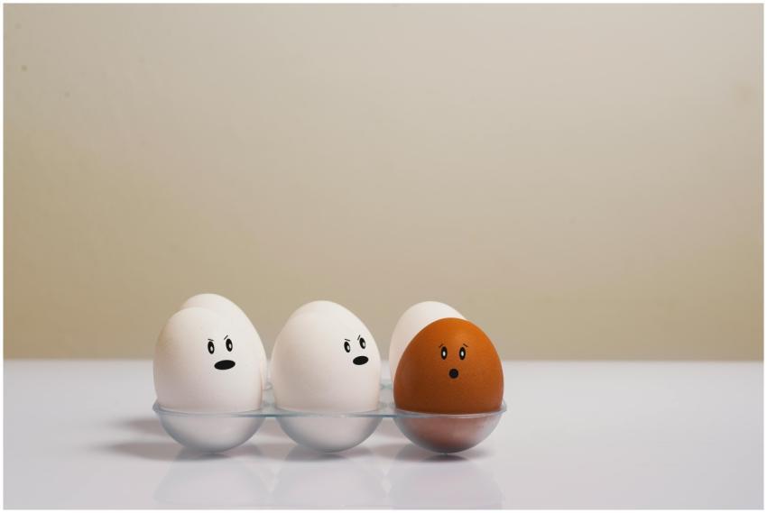 A creative depiction of eggs with facial expressio